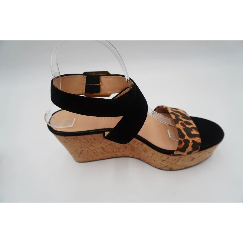 Veronica Beard Hurley Cross Ankle Strap Platform Wedge Sandal Leopard Print 10M